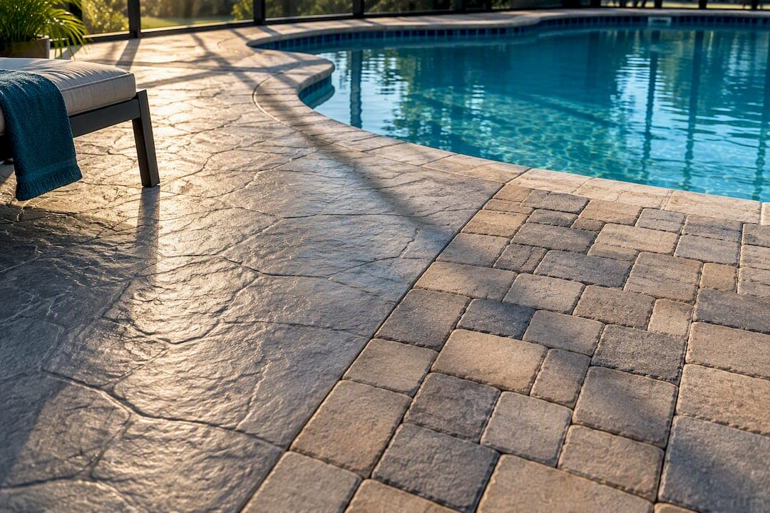 Save Up to 60% on Pool Decks: Stamped Concrete Refinish vs Pavers