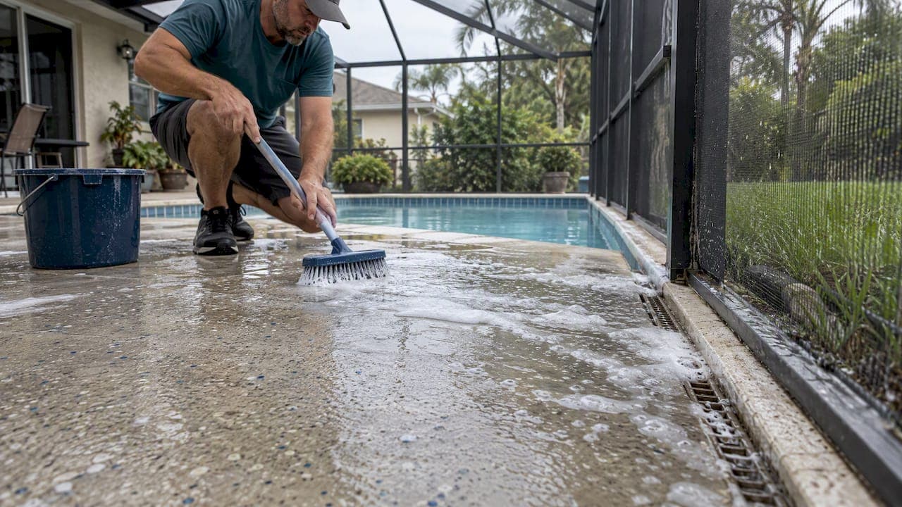 Homeowners: Pool Deck Overspray, Soap First; Call a Pro If Stubborn