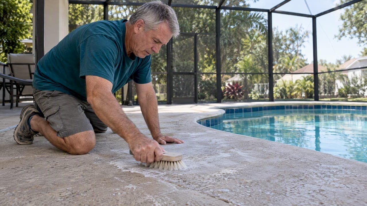 Homeowners, Brush Pool Deck Efflorescence Before Using Acid